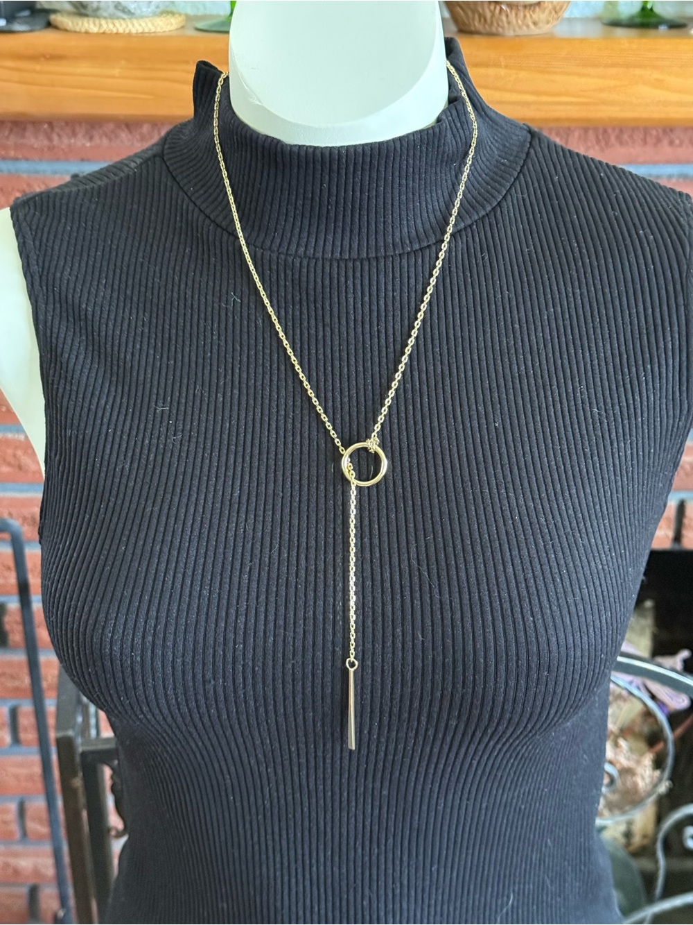 Nashelle Gold Lariat Necklace with Circle & Bar